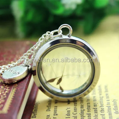 Real dandelion lockets with wish charm necklace glass floating locket necklace dandelion seed wish jewellery