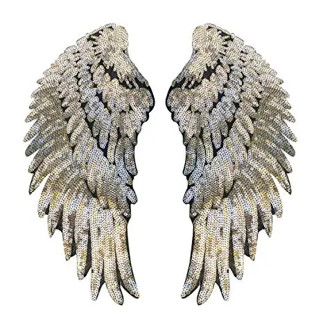 Custom Angel wings pattern Embroidered  Sequin  Iron on Patches For Clothing No Minimum