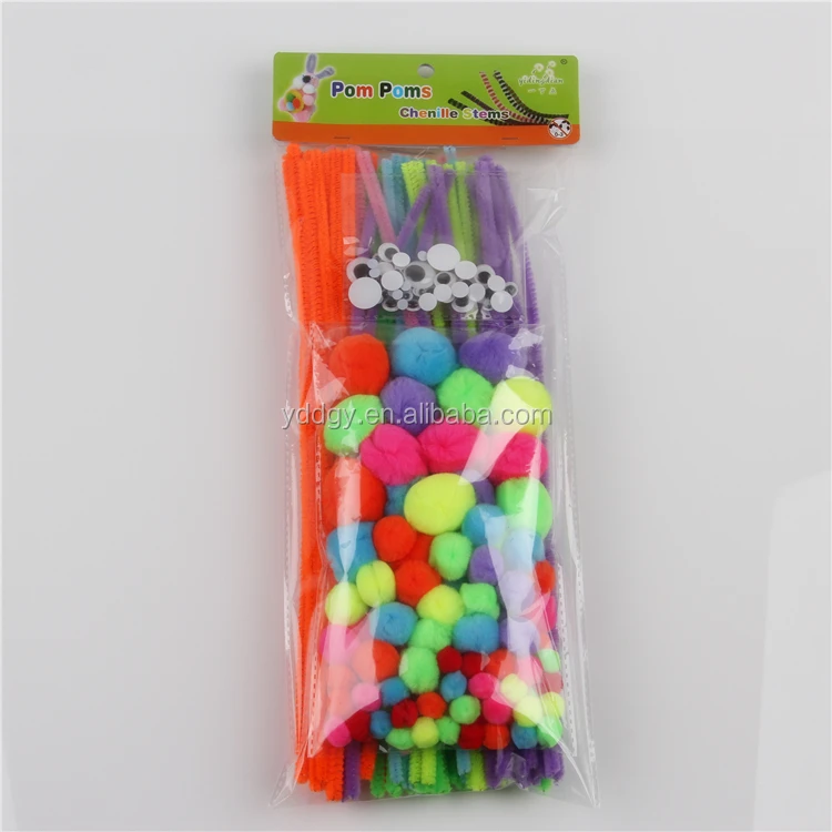 Factory supply DIY crafts pipe cleaners and pompoms suits toys for kids or wedding party decoration