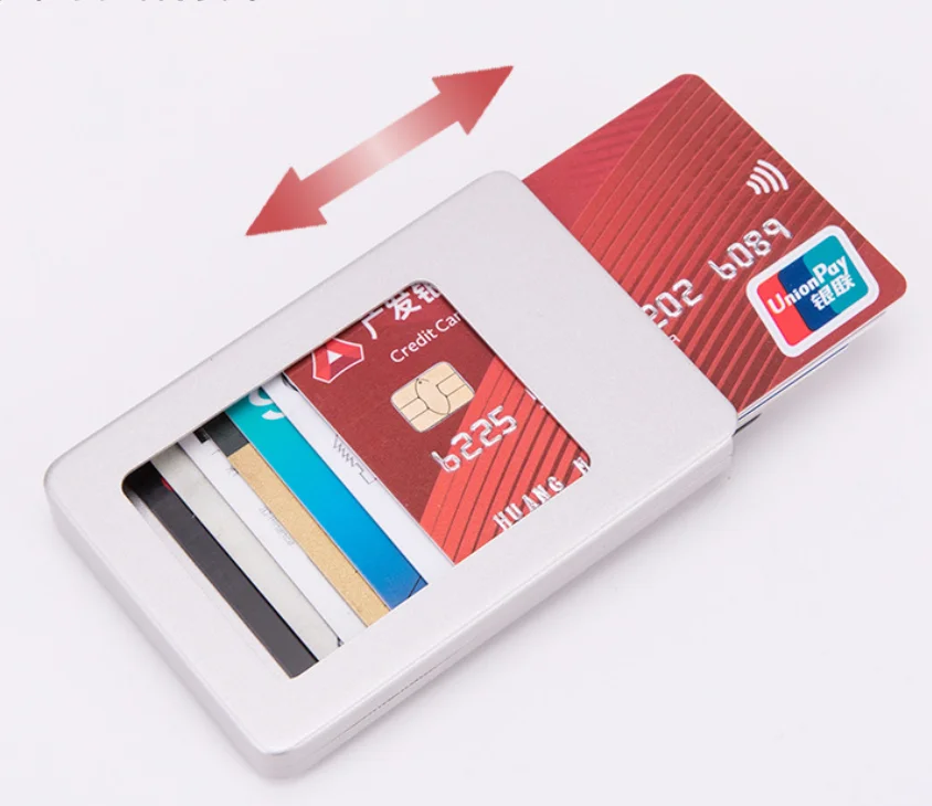 Wholesale newest men slim automatic sliding pop up money clip rfid ogon aluminum wallet