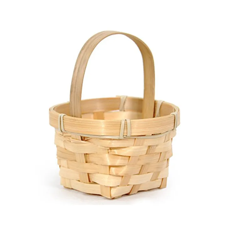 Wholesale Handmade Square Natural Miniature Bamboo Handle Basket