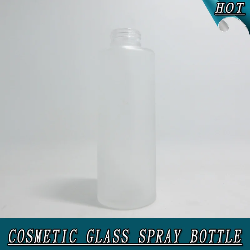 OEM 100ML cylinder cosmetic glass bottle and jars frosted glass bottle with matte silver pump