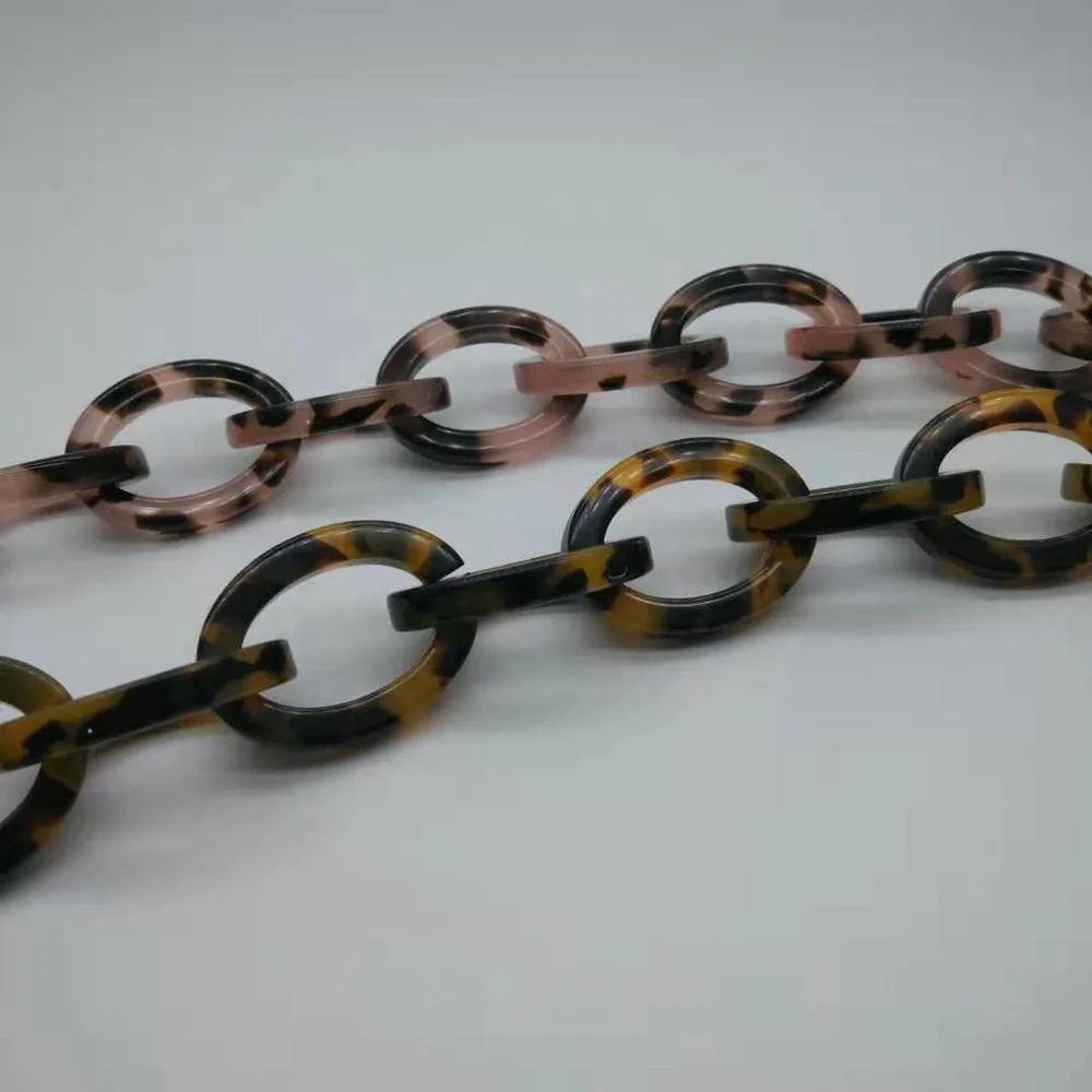 Peichi Tortoise shell acrylic hand bag chain handbag strap factory   gold and marble color mix link