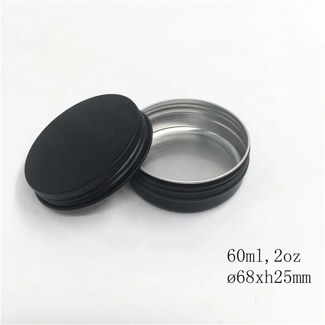 RTS 68*25mm 2oz 60ml matte black round 60g aluminum cosmetic jar aluminium tins with screw cap for cream the balm shoes ointment