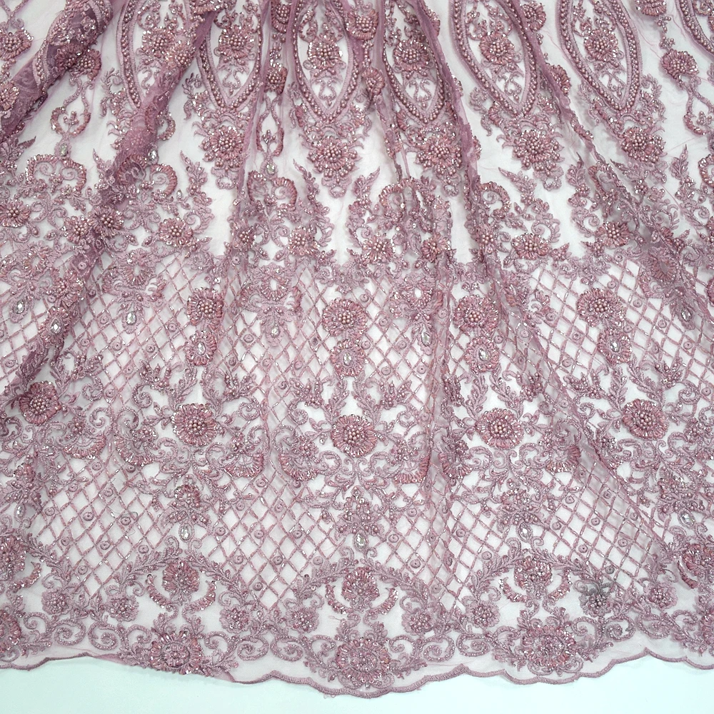 new product onion african lace fabrics crystal beaded fabric tulle lace fabrics for party HY0937-8