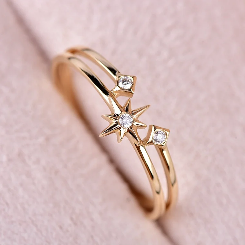  18K чистого золота настоящий бриллиант Double Layer Star Золотое