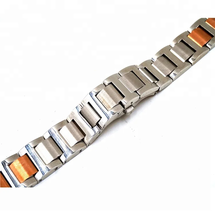 
Hot sale sliver mid gold wrist removable stainless steel watch strap with butterfly buckle strap for cartier watch 