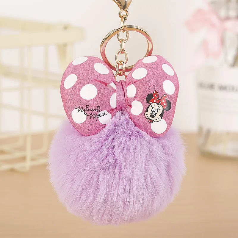 Fluffy Rabbit Fur Ball Mickey Keychain For Women Pompom Bunny Fur Bowknot Key Ring Bag Car Key Holder Jewelry Wedding Gift