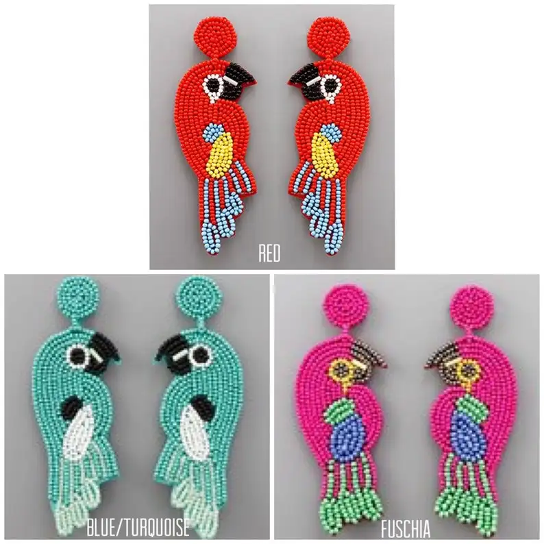 KDB1801 Latest popular handmade seed bead parrot earrings