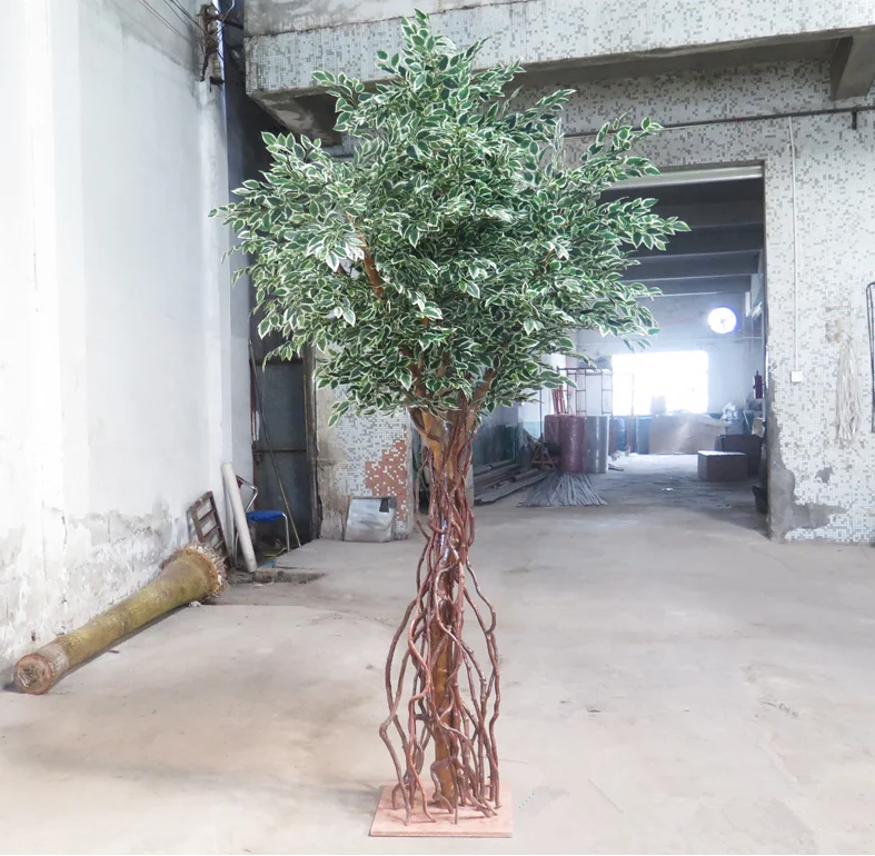 
Rattan twisted white edge leaf ficus tree artificial tree 