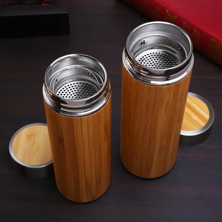 bamboo cup with tea filter Double wall vacuum bamboo tumbler cup