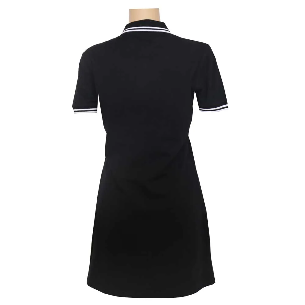Custom high quality 100% cotton branded organic premium plain black printing label long women hooded polo shirt dress