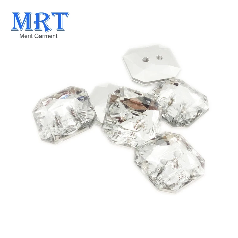 Wholesale wedding dress furniture square decorative glass crystal clear plastic buttons