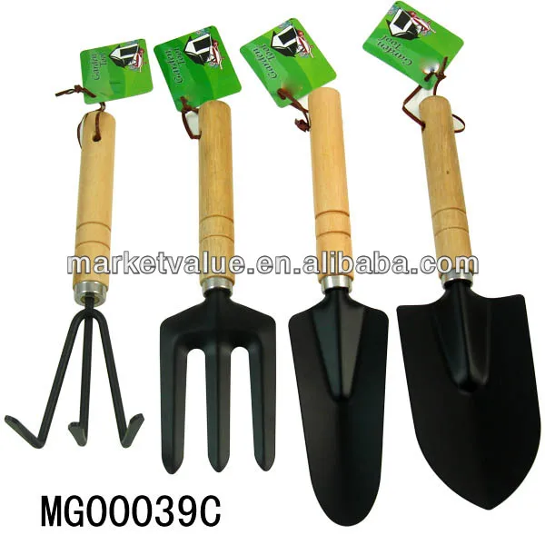 
wooden handle garden tools shovels spades 
