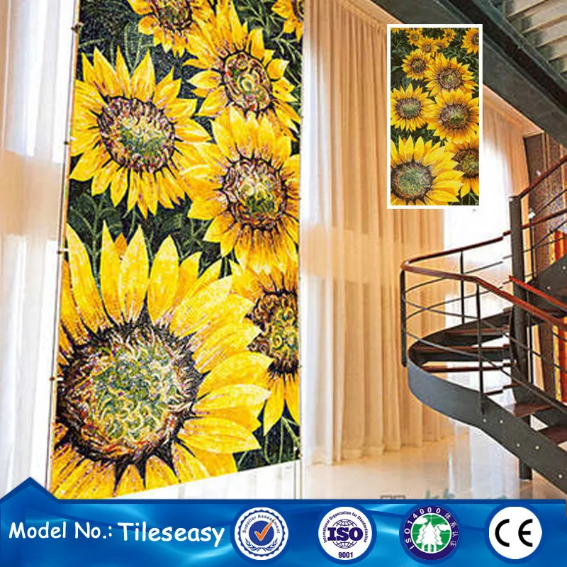 interior wall decoration glass flower mosaic tile pictures pattern