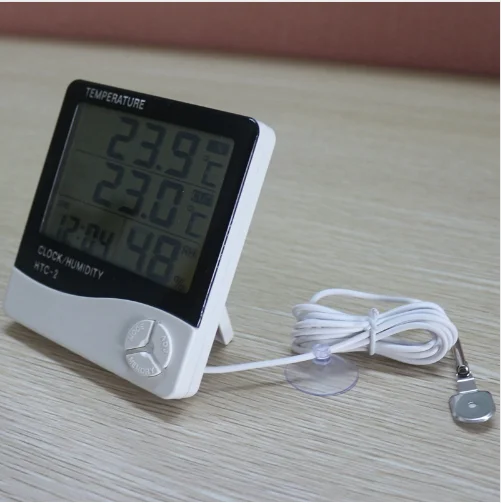Digital LCD Thermometer Hygrometer Electronic Temperature Humidity Meter Weather Station Indoor Outdoor Tester Alarm Clock HTC-2