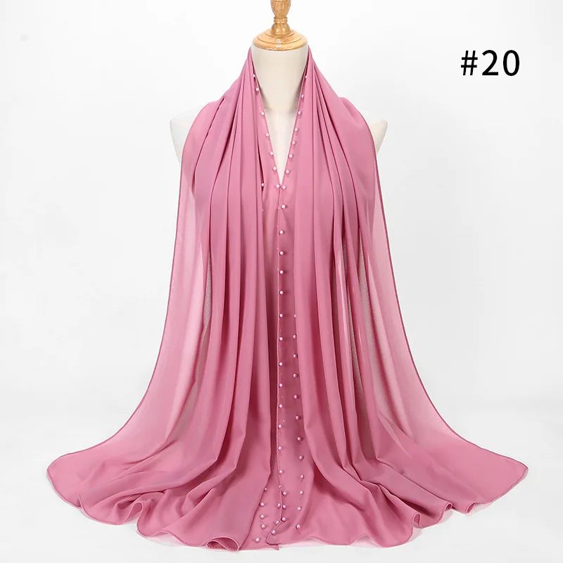 20 colors maxi pearl hijabs islamic head wraps long muslim beads chiffon plain hijab scarf