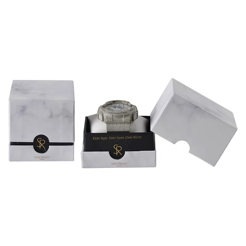 High end design quartz watch packaging paper box marble printing custom logo watch box