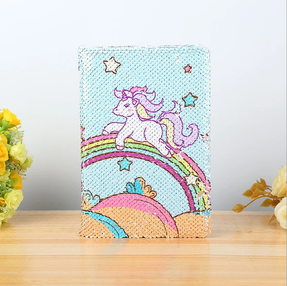 Inno-Crea A4 Size Unircore Pattern Diary Reversible Custom Magic School Sequin Paper Notebook for Girls
