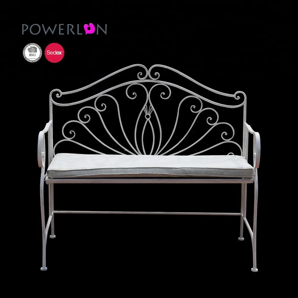 All Weather Resistance White Metal Iron Long Antique Folding Foldable Outdoor Bench Garden Benches