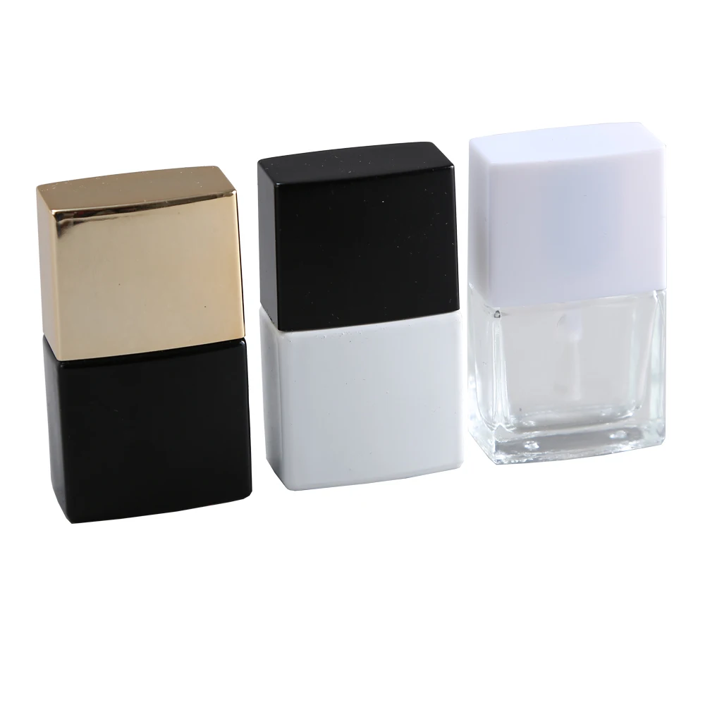 Custom 12ml Square Clear Empty Glass UV Nail Polish Bottles For Nail Polish