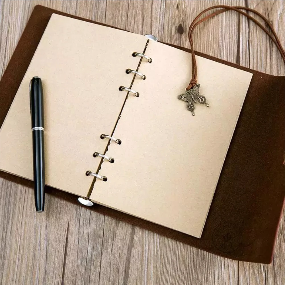 Factory A6 Wedding planner pu leather loose leaf binder girl notebook Blank kraft paper beautiful diary vintage leather journal