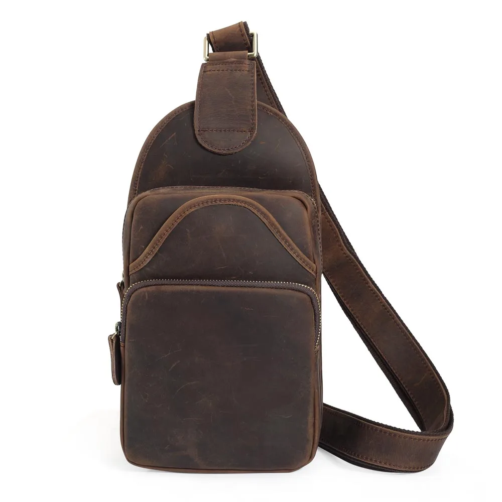 Tiding Vintage Style Genuine Leather Shoulder Sling Bag Men Leather Crossbody Chest Bag