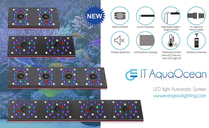 led aquarium light Sunny,cloudy, moonlight, custom, manual modes EverGrow Wifi IT5012 led aquarium light