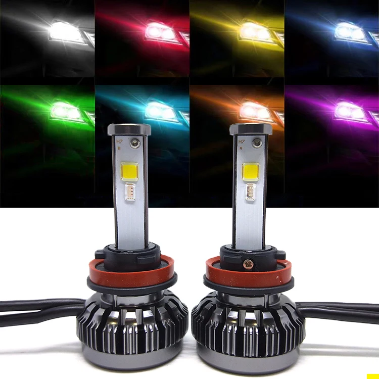 Music Control Colorful RGB LED Headlight H7 H11 H4 High Quality Car LED Bulb