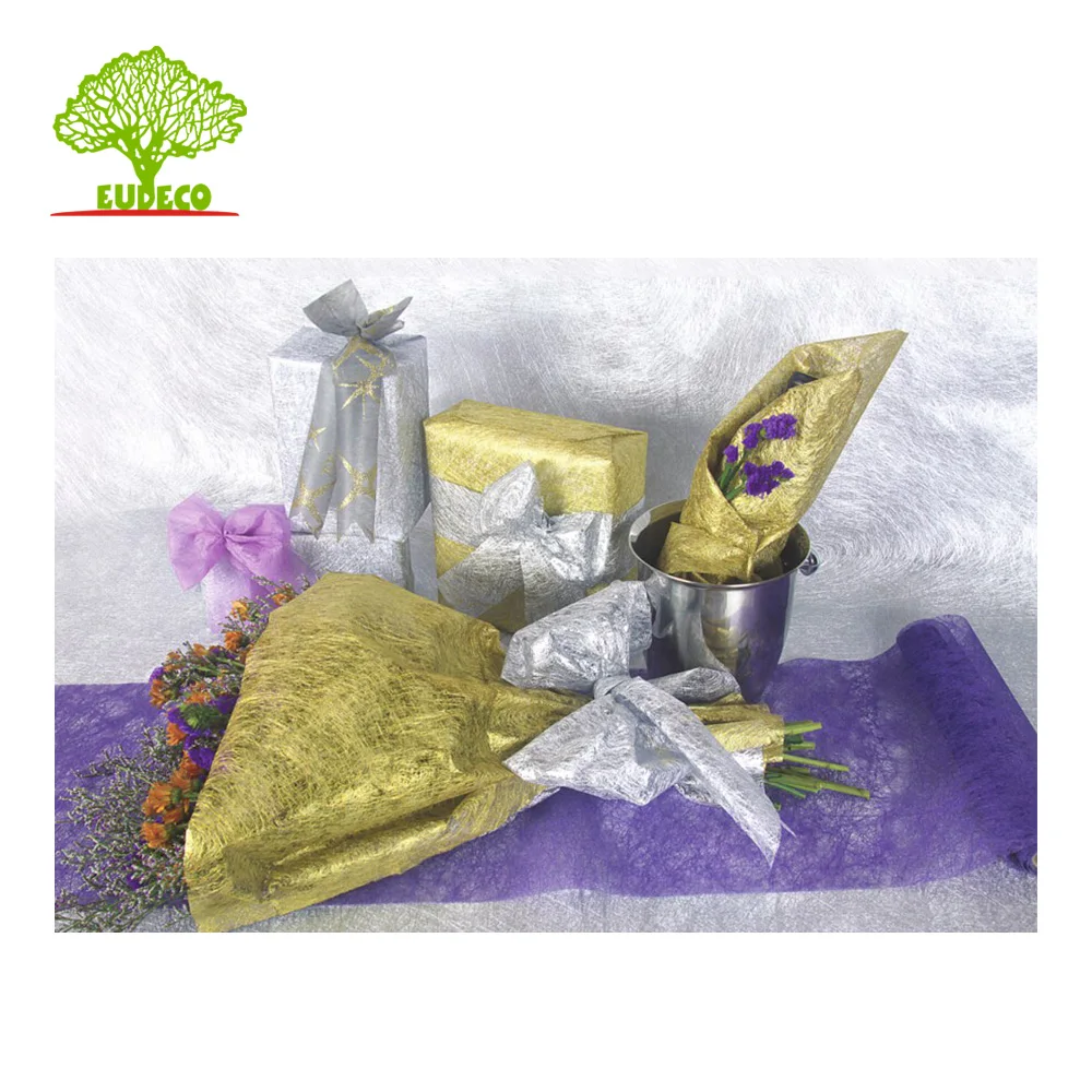 Home Decoration Nylon Organza Fabric with Metallic Feather for Table Runner & Flower Wrapping
