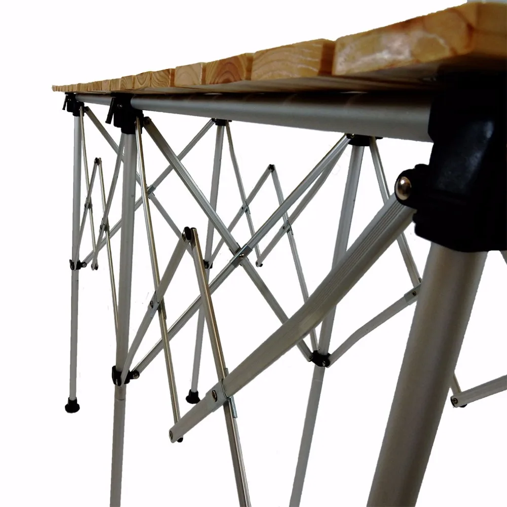 LIGHTWEIGHT OUTDOOR CAMP PICNIC HEIGHTS ADJUSTABLE FOLDABLE ROLL WOOD TABLE