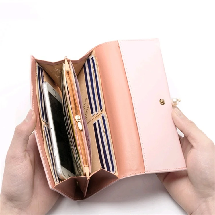 Big Capacity Luxury Purse Ladies Pearl Clutch Bag Women Leather Slim Wallet Double Side Money Clip in Stock