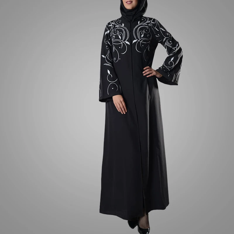 Wholesale Islamic Fashion Abaya Mimi Front Open Embroidered Kimono Jilbab Pakistan Jalabiya Long Sleeve Maxi Dress