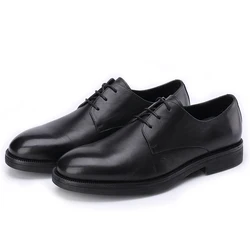 Dress Shoes Office Fashion Fine Leather Small Order Elevate Height Increasing Eyelets Black GENUINE Leather Cow Leather Lace-up
