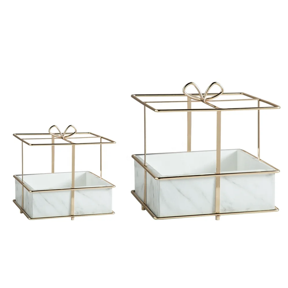 Electroplating finished high end quality rose gold french gold marble effect alloy luxury gift box