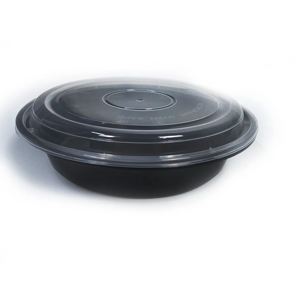 48oz round  black custom upscale disposable takeaway lunch breakfast boxes