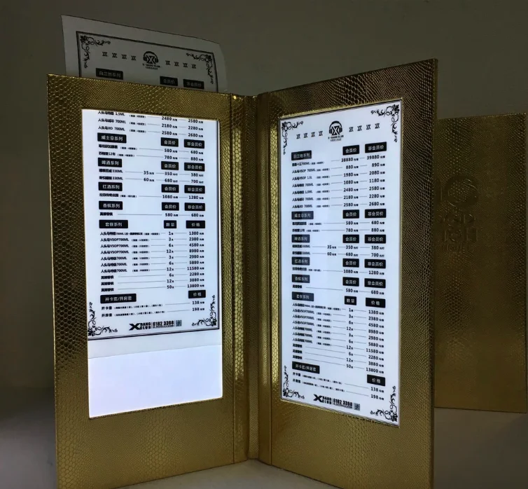 customized gold snake leather illuminated LED menu cover (Patent ZL201420483083.X, ZL201430306539.0)