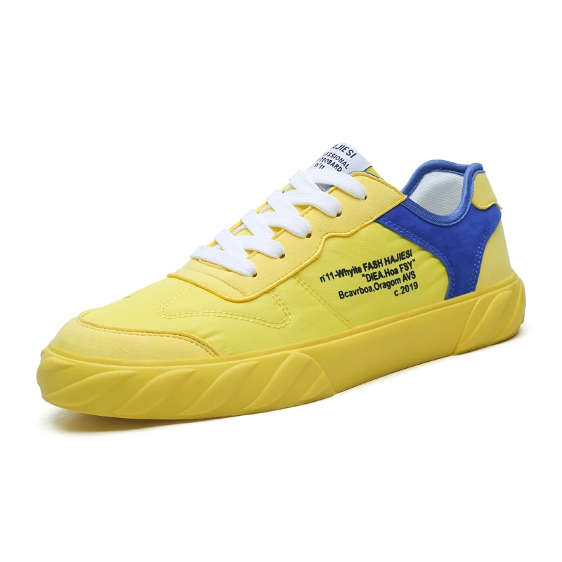 
China Wholesale Fashion Outdoor High Top Yellow Black Sneakers Casual Walking Canvas Shoe for Men 