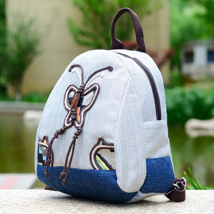 Handmade Embroidery Phoenix Pattern Stripe Backpack Bag Chinese National Style Embroidery Vintage Canvas Backpack Wholesale