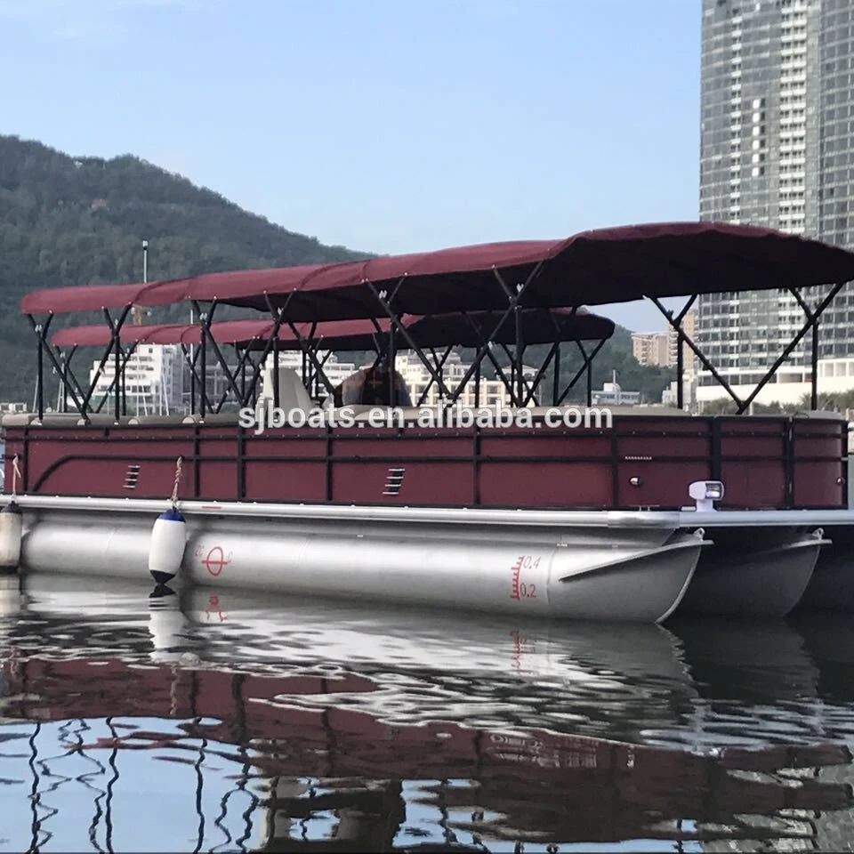 professional manufactured Aluminum pontoon passenger double pontoons catamaran boat with outboard gasoline engine