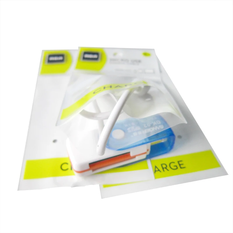 gravure printing Phone Case Pouch Bag USB data Cable Packing Bag with euro hole