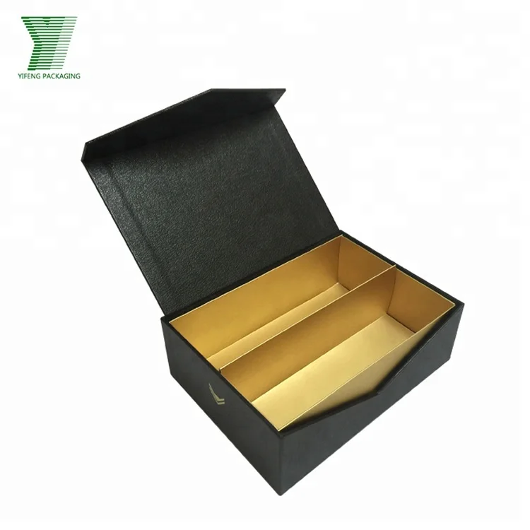 Пользовательский Металлический Золотой логотип откидная Верхняя текстура черная картонная коробка с золотым разделителем