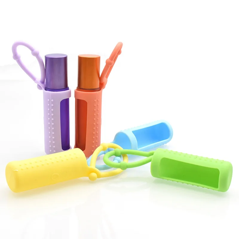 empty colorful silicone sleeve protector for 10ml thick glass essential oil roller bottle holder