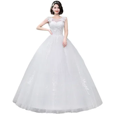 
XQX001 Wholesale Cheap Wedding Dress Made In China Illusion O-neck Appliqued Lace Sexy Plus size Wedding Dress Bridal Gown 