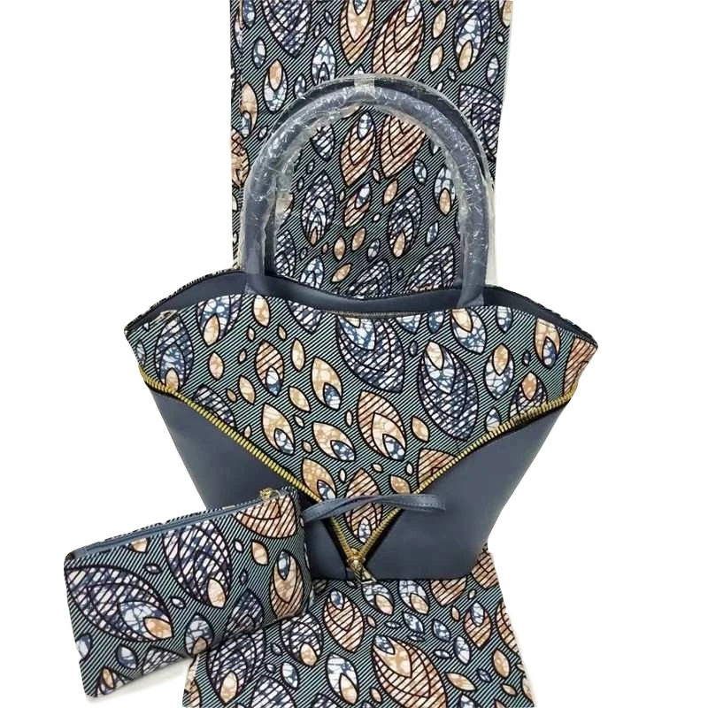 New arrival fashion lady handbag wholesale ankara fabric with matching bag green design wax fabric