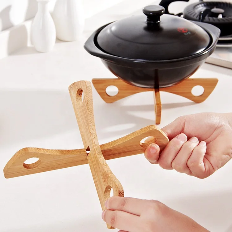 Simple Detachable  Cross  Natural Bamboo Kitchen Thickened Anti-scalding  Pad Mat