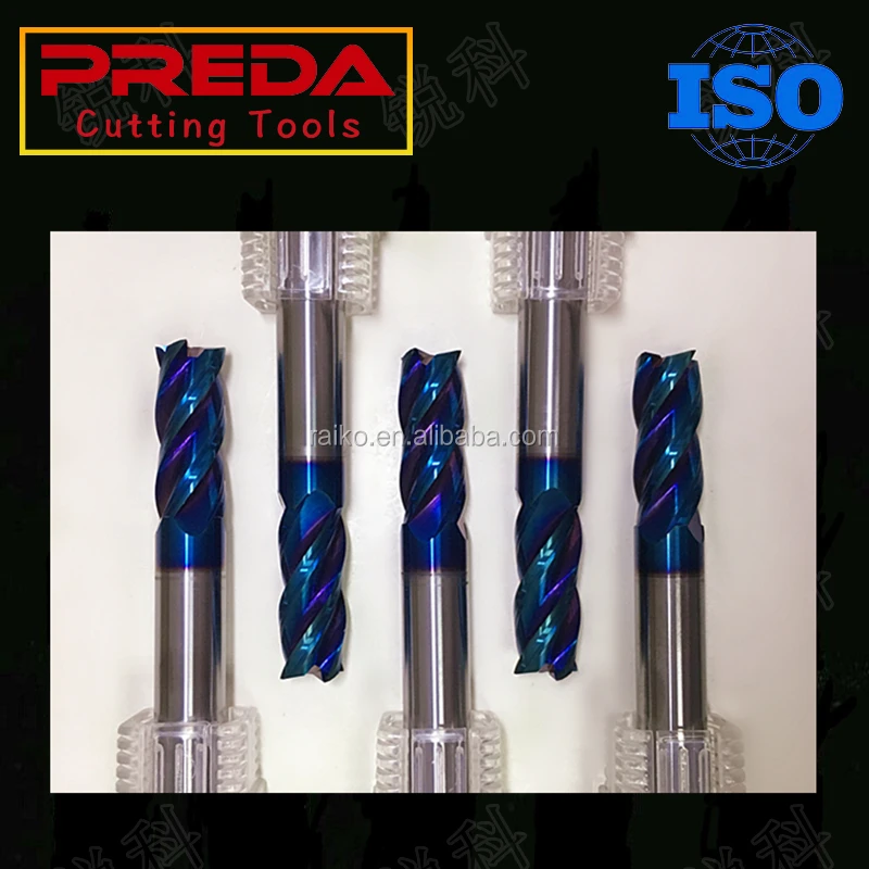 Best selling CNC 4 Flutes HRC65/70 Blue NANO Coated Solid Carbide Square End Mill ferramentas flat end mill