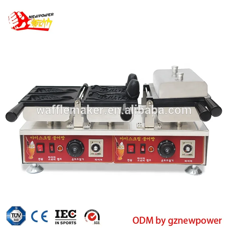 fish open mouth cake taiyaki ice cream cone waffle making maker machine