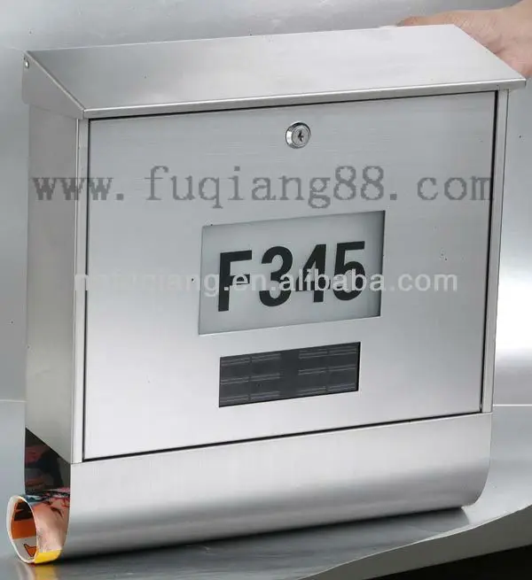 FQ-125 stainless steel solar mailbox with address number, letter box