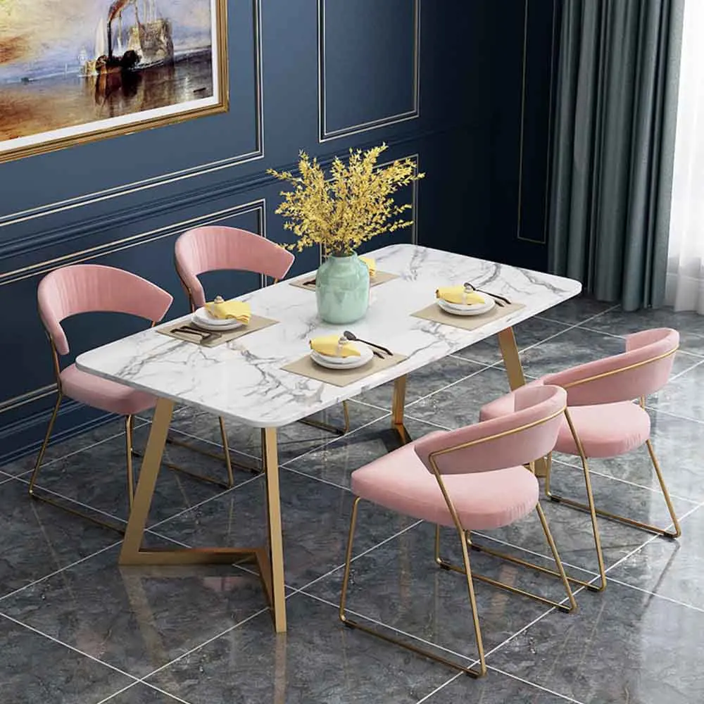 
High quality factory dining room furniture sets marble table and velvet chair 
